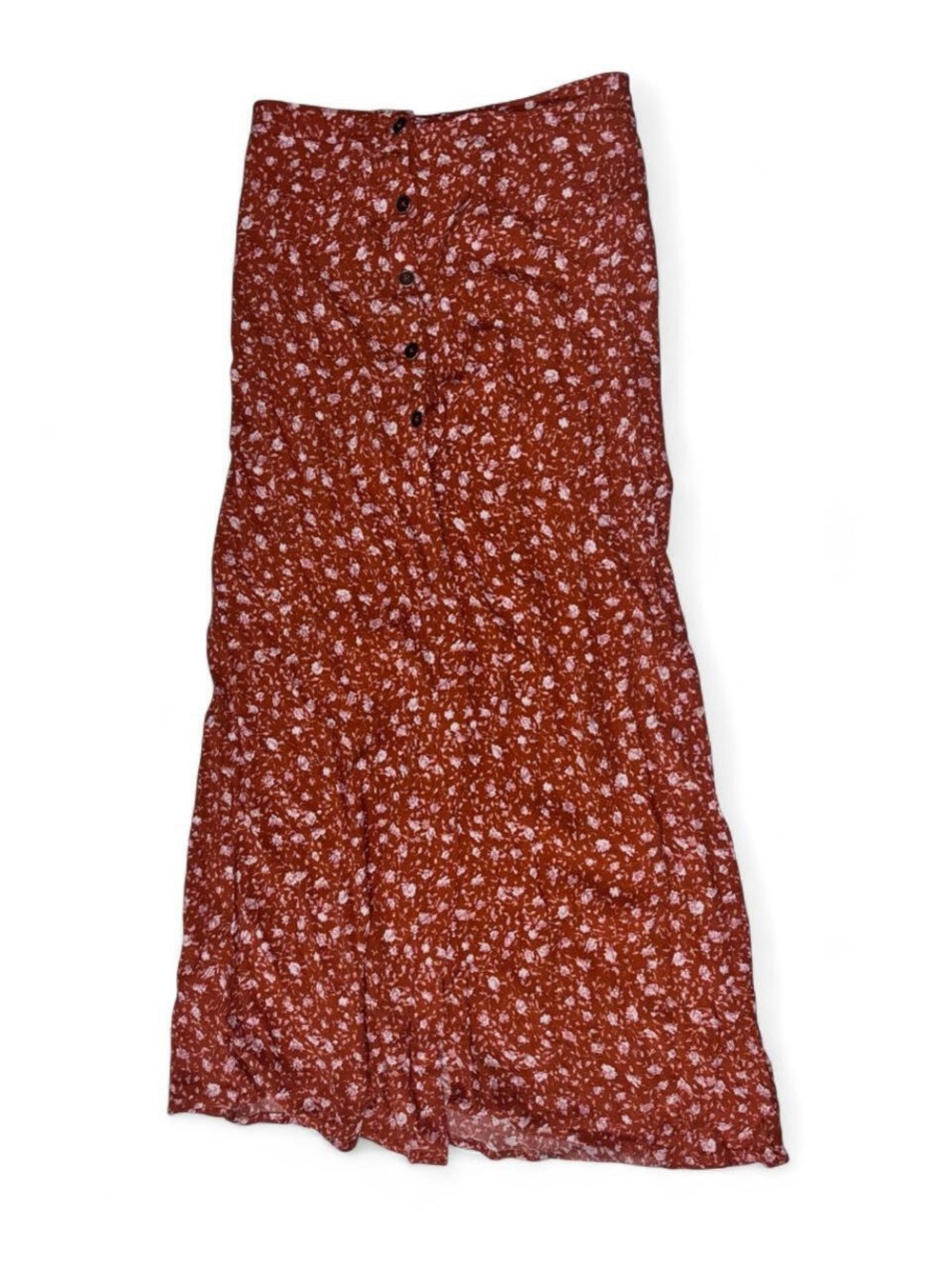 Wild Fable Rust Floral Midi Skirt Button Front Size XS
